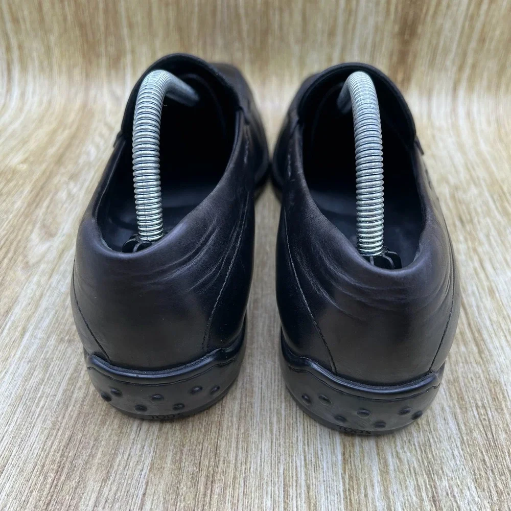 Tods Penny Loafers Men's Size 8 Black Leather Gommino Driving Shoes Italy